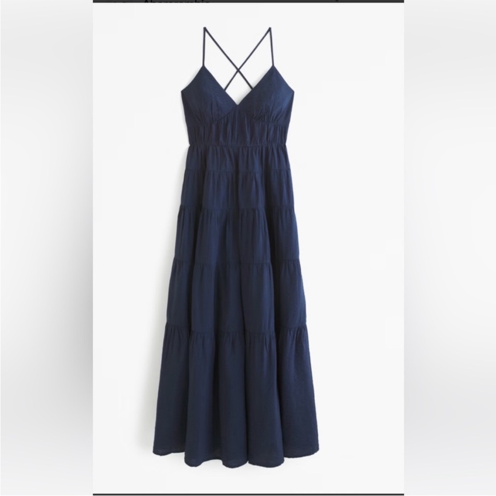 NWT Abercrombie & Fitch Blue Tiered Maxi Dress Flowy Crisscross Back Sundress S - Picture 11 of 16